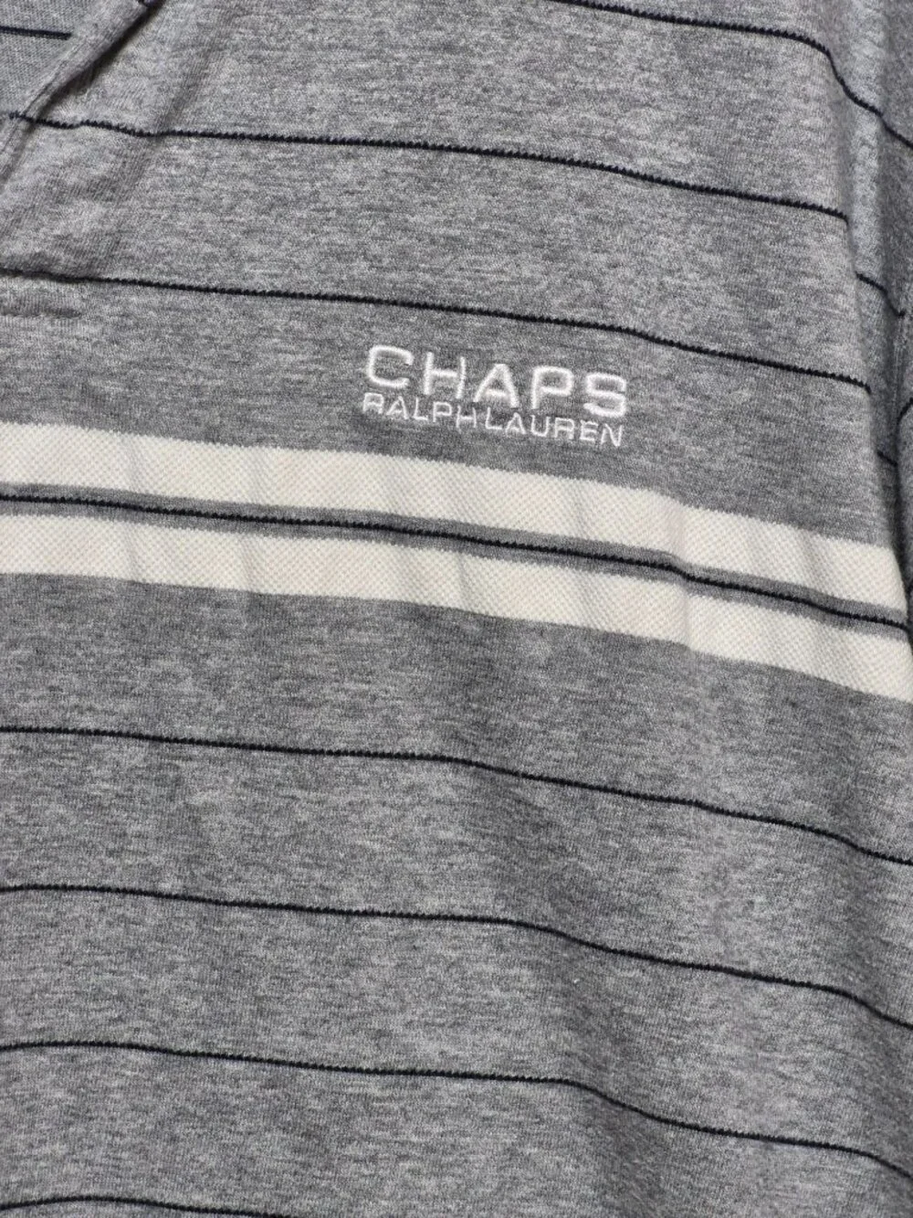Chaps Ralph Lauren XL Vintage Grey Strip Logo Classic 90s Designer Polo Shirt